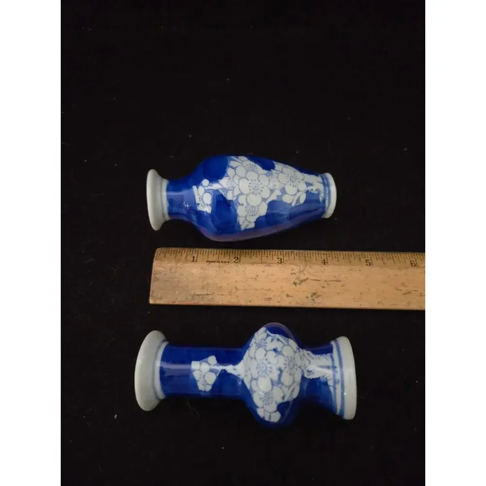 Vintage Chinese Blue & White Porcelain Mini Bud Vases Cherry Blossom Set of 2